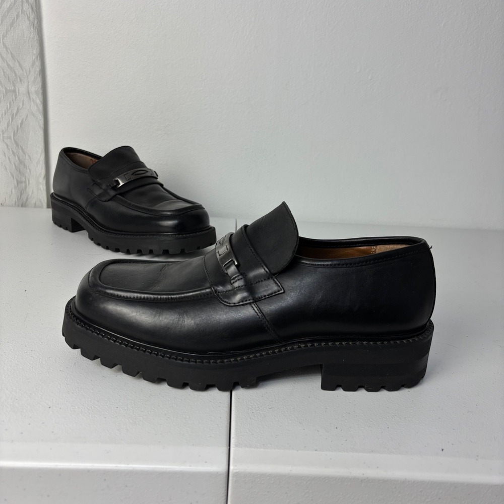 Vintage Skechers Made in Italy Black Leather Lug Sole Loafers Mens 9.5 Grunge
